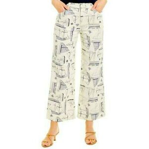 TORY BURCH Adrift Nautical Boat Print Pocketed Straight Leg Jeans Blue/Cream